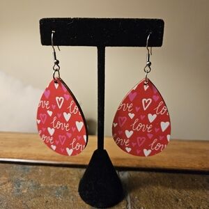 Chic Wooden Drop Earrings with Heart & Love Letter Design Stainless Steel Posts